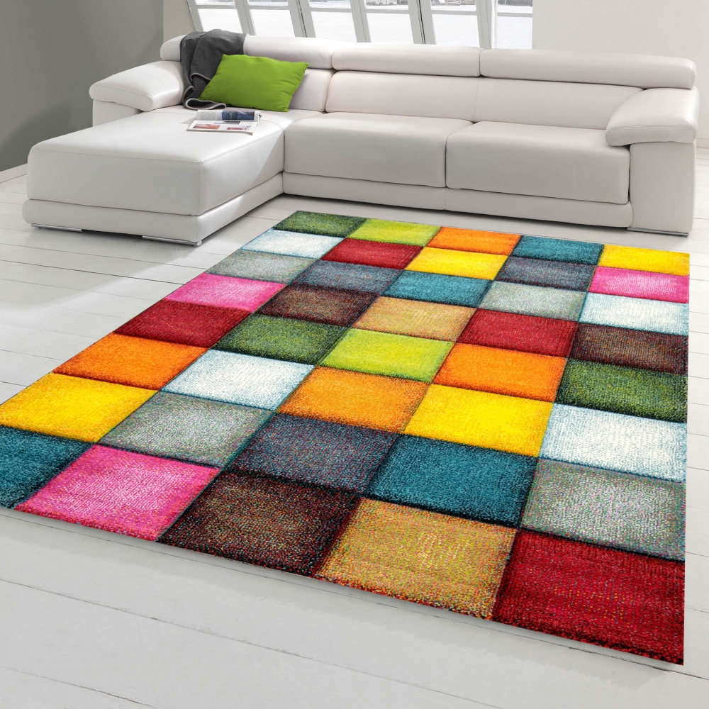 Teppich modern Teppich Wohnzimmer Karo Design Multifarben