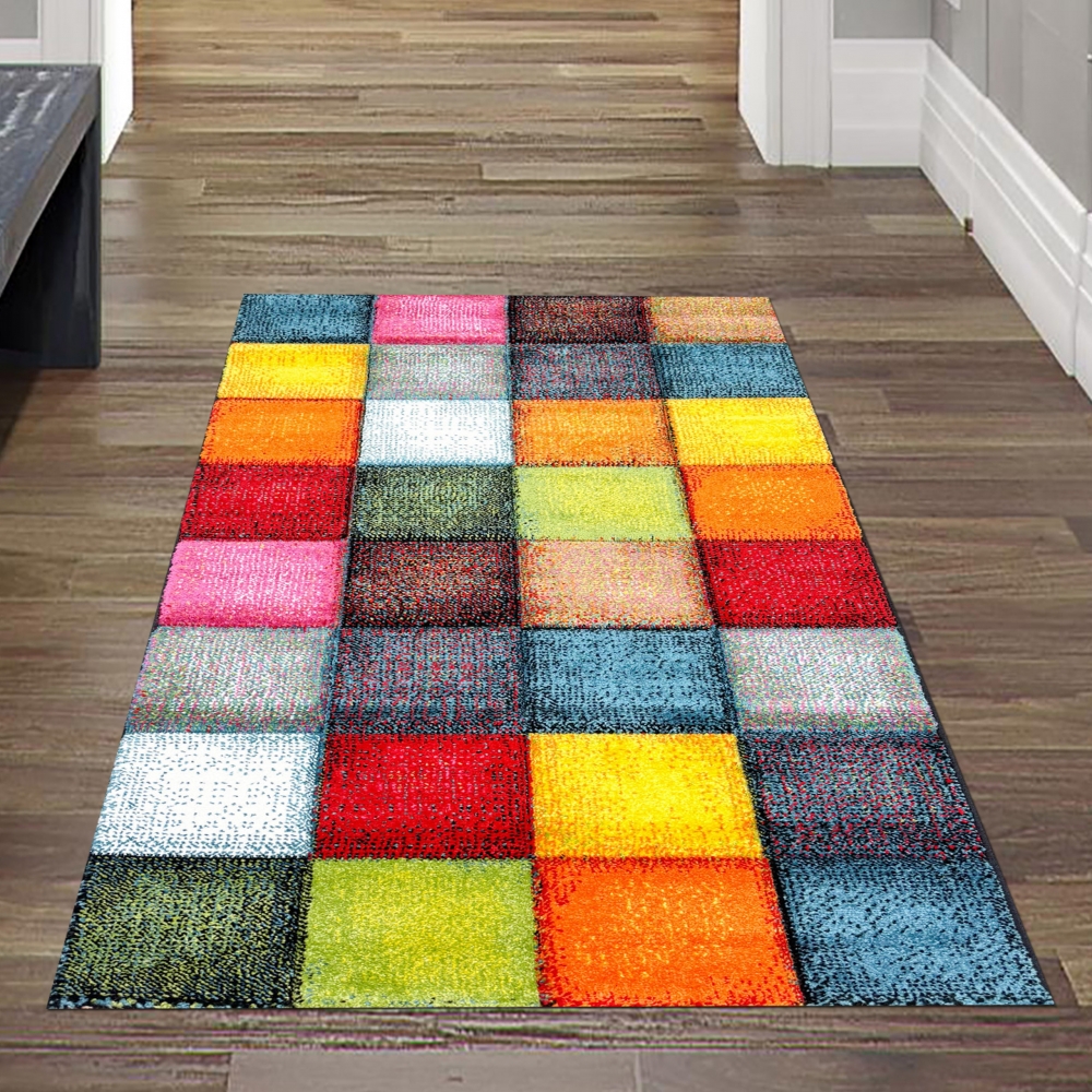 Teppich modern Teppich Wohnzimmer Karo Design Multifarben
