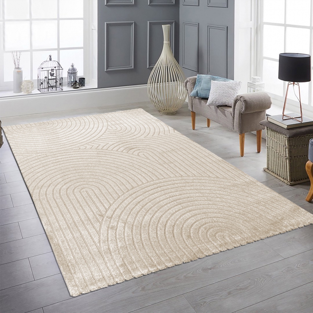 Moderner Teppich mit geometrischem Bogenmuster Stilvoll in Beige