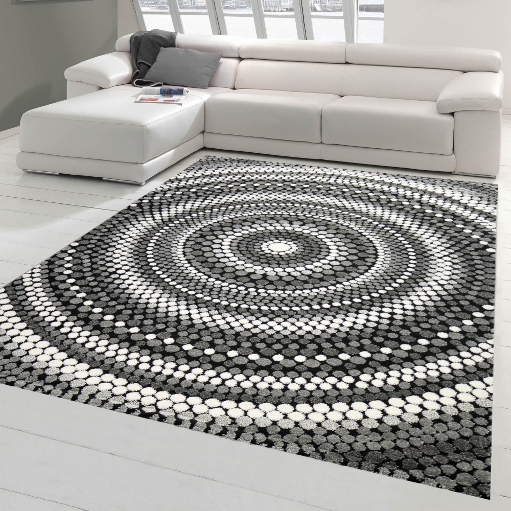 Teppich modern Wohnzimmerteppich Mandala in grau creme