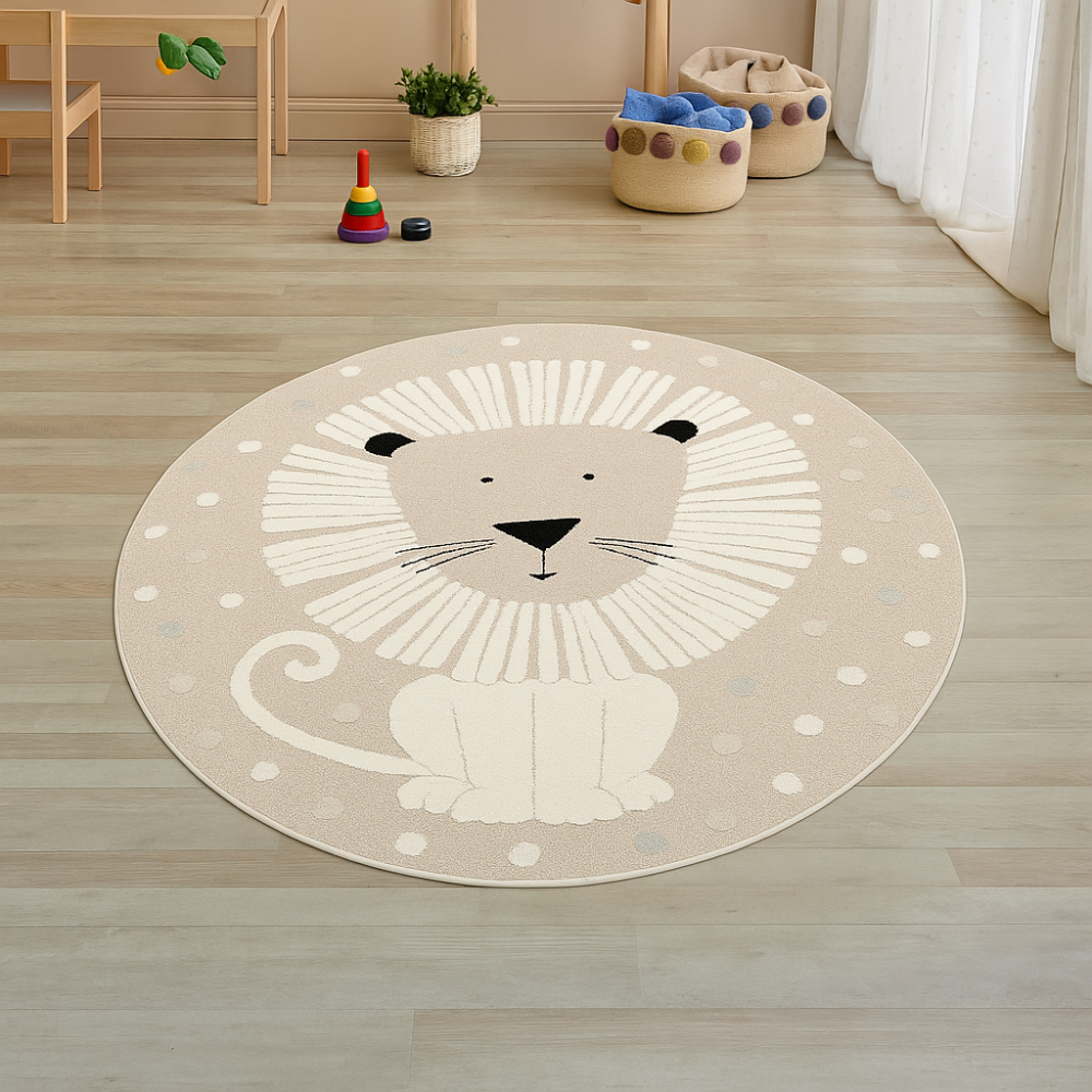 Teppich Kinderzimmer Spielezimmer 3d-Effekt Löwenmuster Beige
