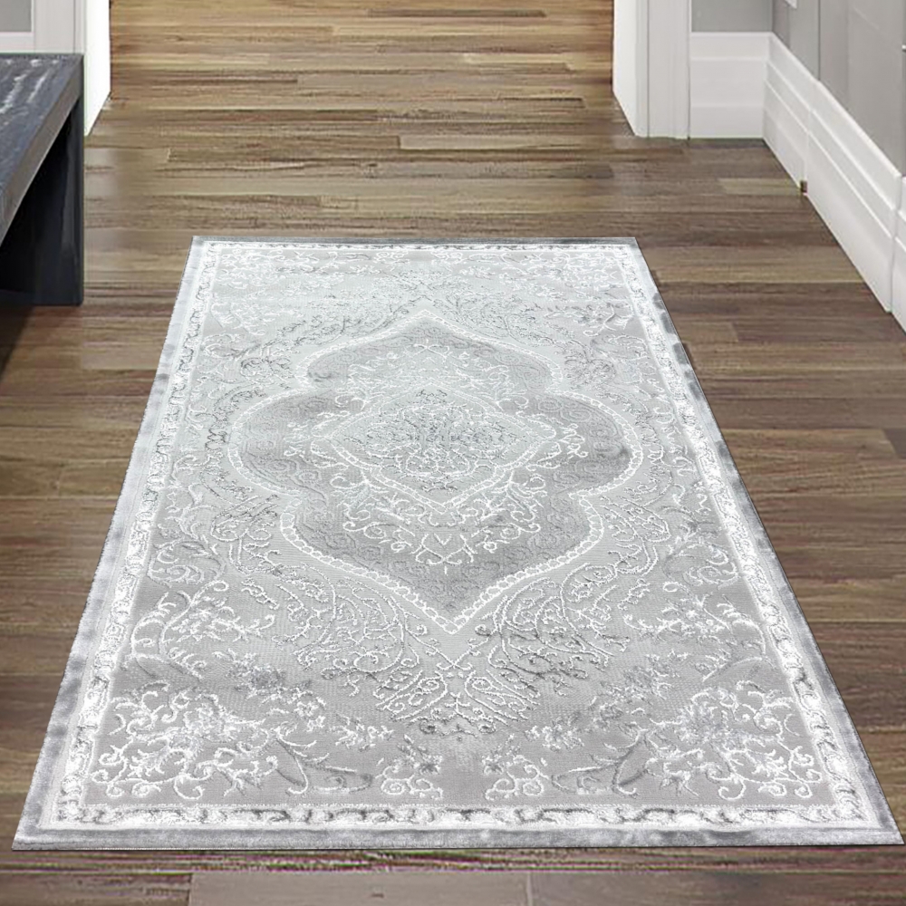 Orient Teppich mit Verzierungen Hoch-Tief Effekt grau beige