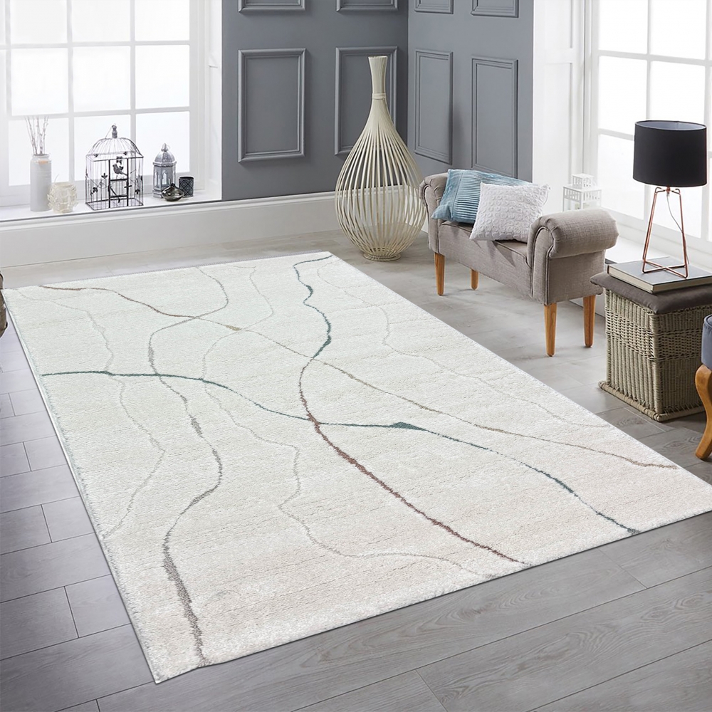 Wohnzimmer Schlafzimmer Teppich Linienmuster Gemälde creme weiss