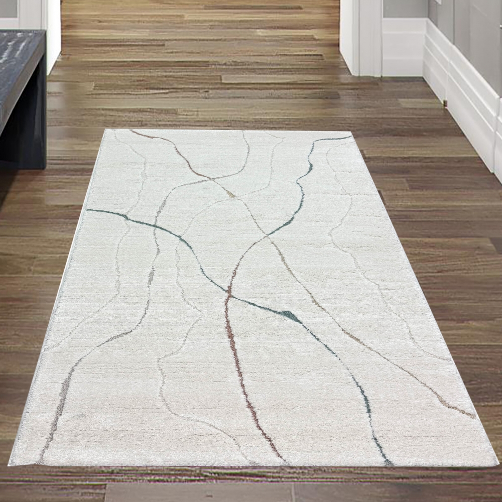Wohnzimmer Schlafzimmer Teppich Linienmuster Gemälde creme weiss