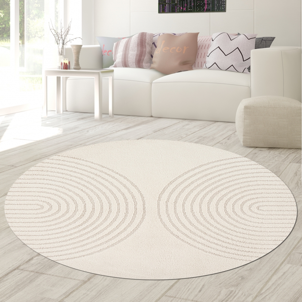 Schlafzimmer Wohnzimmer Teppich mit Hoch- Tiefeffekt und Bogenmuster in Creme
