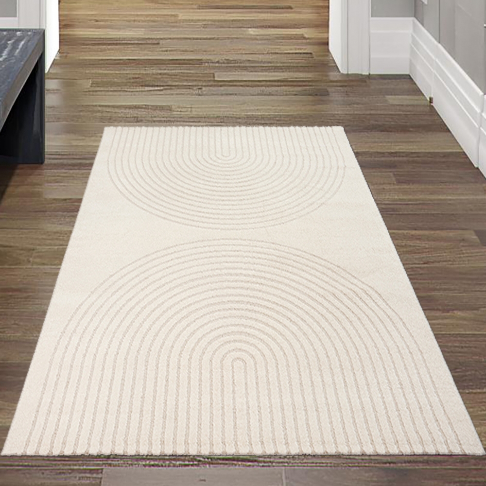 Schlafzimmer Wohnzimmer Teppich mit Hoch- Tiefeffekt und Bogenmuster in Creme
