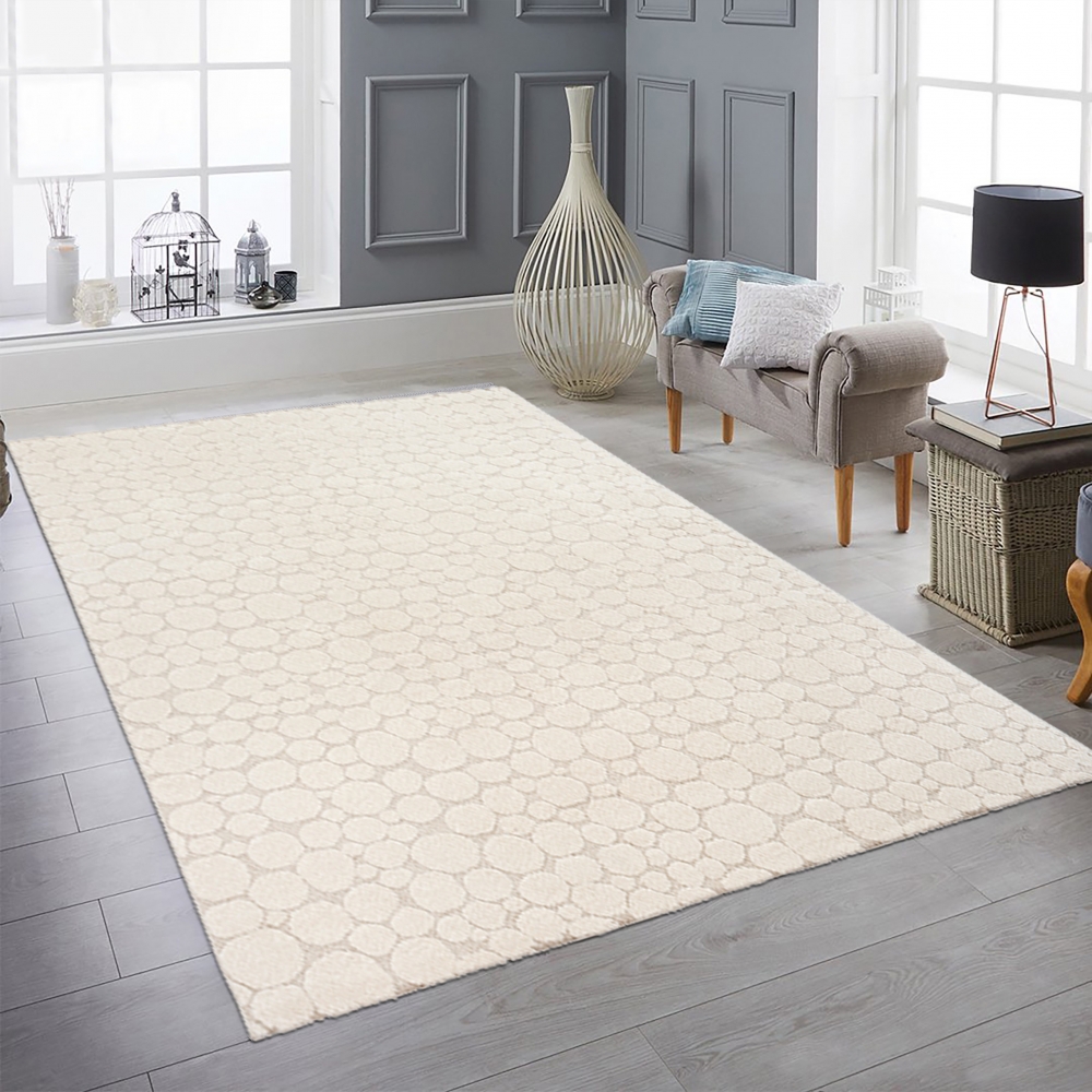 Wohnzimmerteppich strapazierfähig mit gepunktetem Design in Creme
