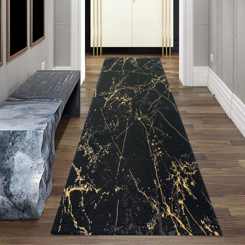 Teppich Wohnzimmer modern Teppich Marmor Optik in schwarz gold
