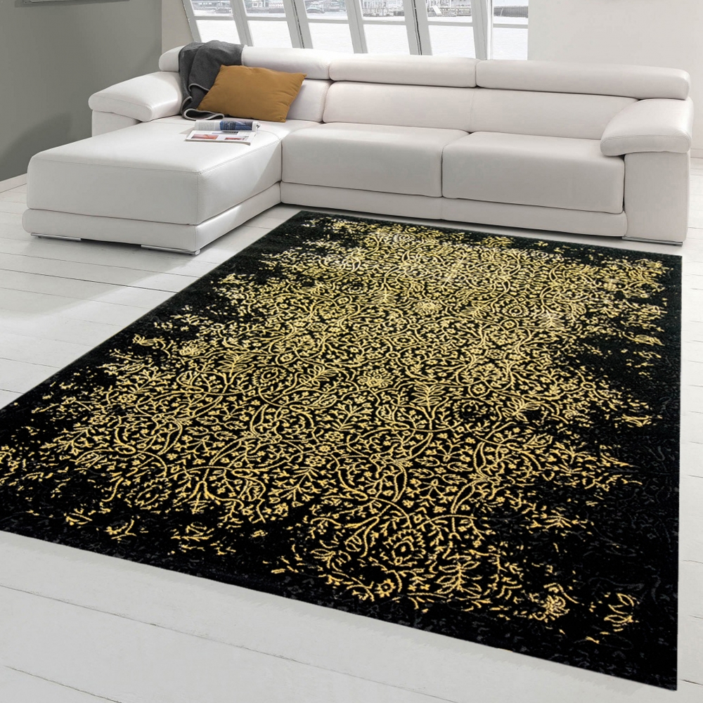 Teppich modern Designerteppich Ornamente in schwarz gold