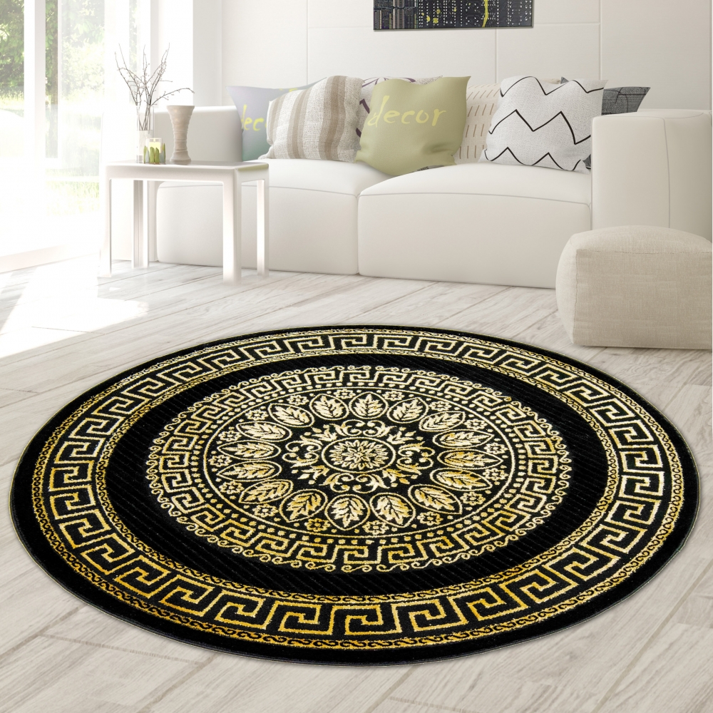 Teppich modern Designerteppich Mäander Muster in schwarz gold
