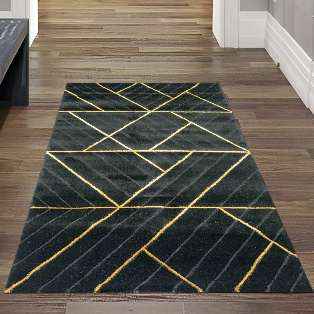 Teppich modern Designerteppich geometrisches Muster in schwarz gold