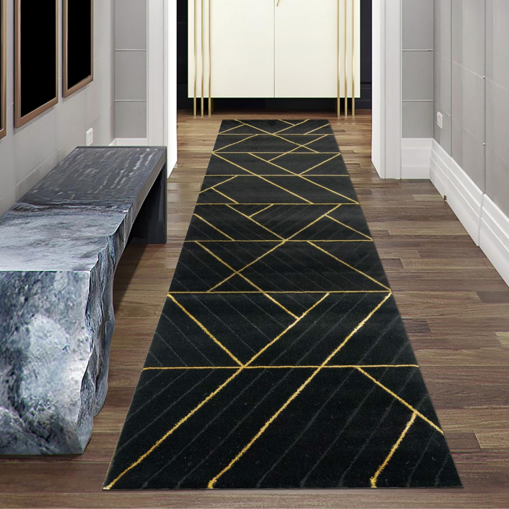 Teppich modern Designerteppich geometrisches Muster in schwarz gold