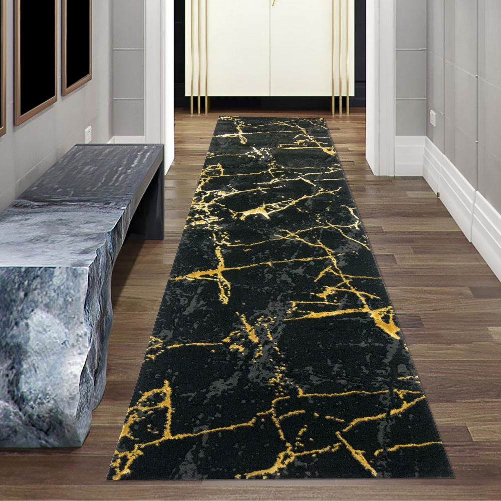 Teppich Design Wohnzimmerteppich Marmor Optik in schwarz gold