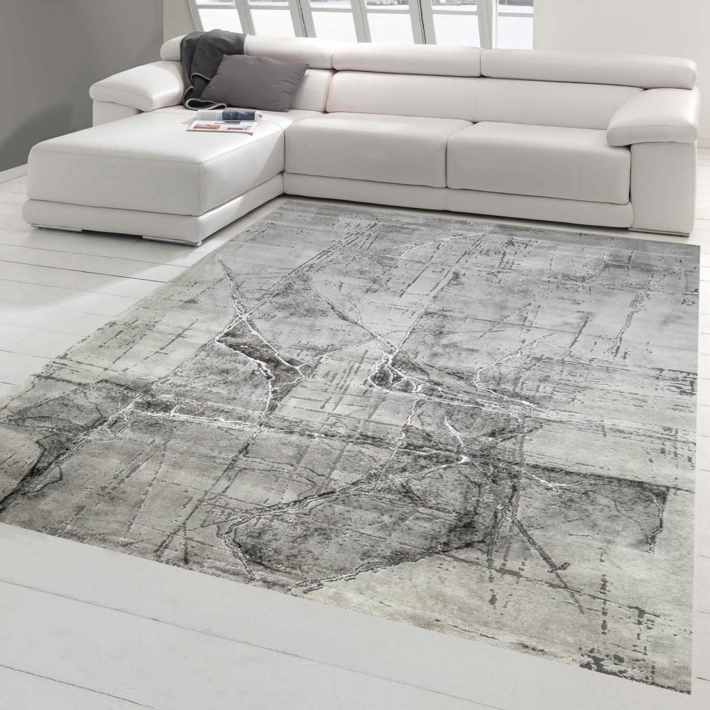 Teppich modern Wohnzimmerteppich abstrakt in grau creme