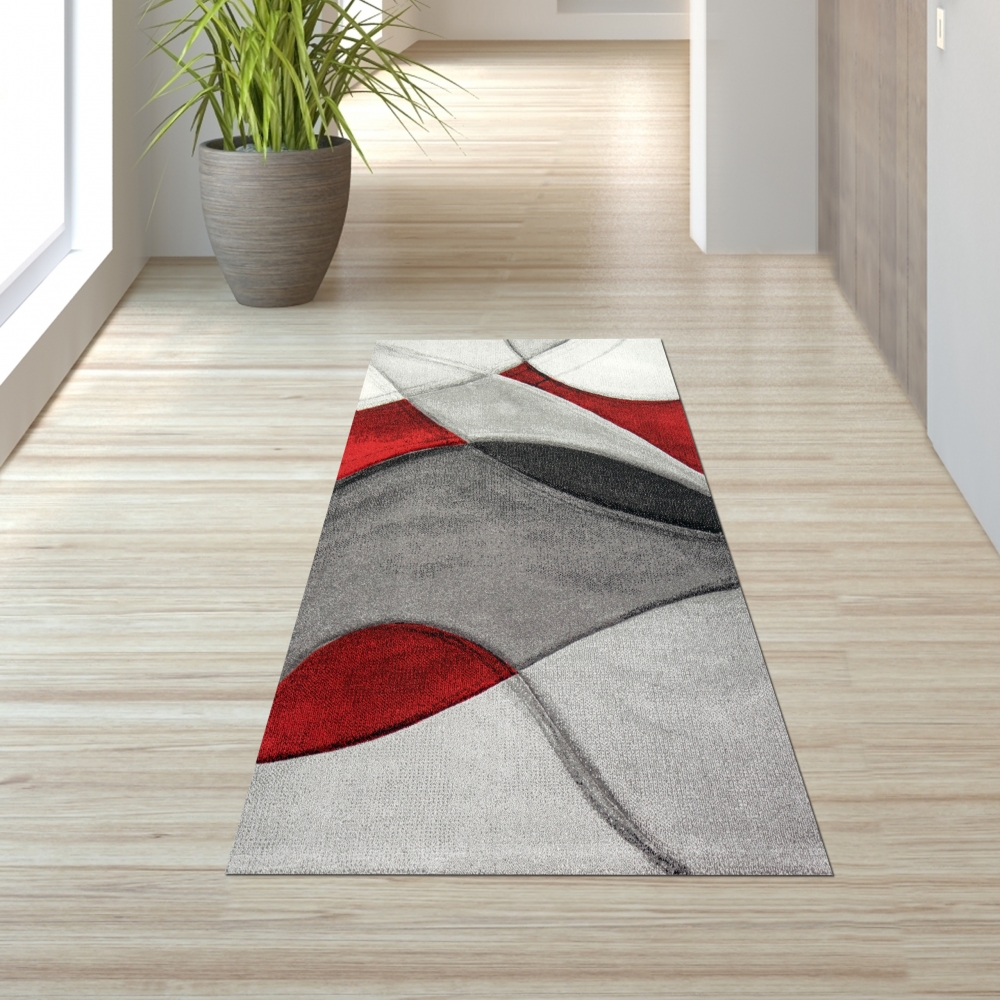 Teppich modern Teppich Wohnzimmer abstrakt in rot grau schwarz
