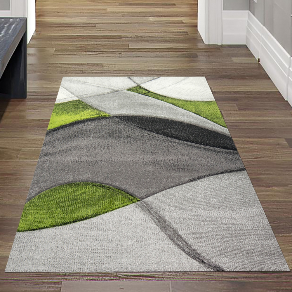 Teppich modern Teppich Wohnzimmer abstrakt in grün grau schwarz