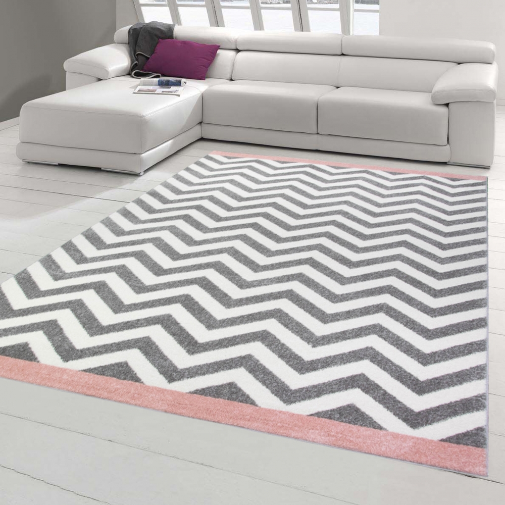 Teppich modern Skandinavisches Design in Rosa Creme Grau