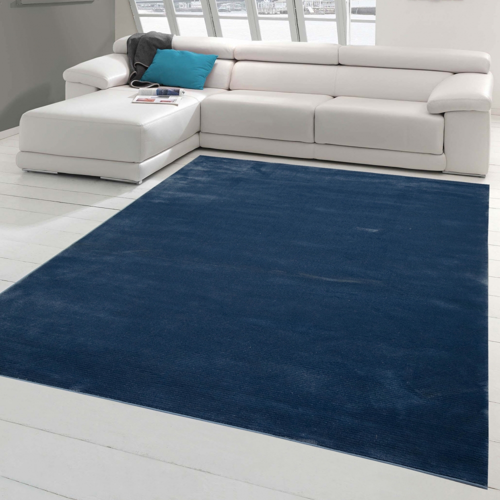 Teppich modern Kurzflor Teppich Wohnzimmer Designerteppich uni blau