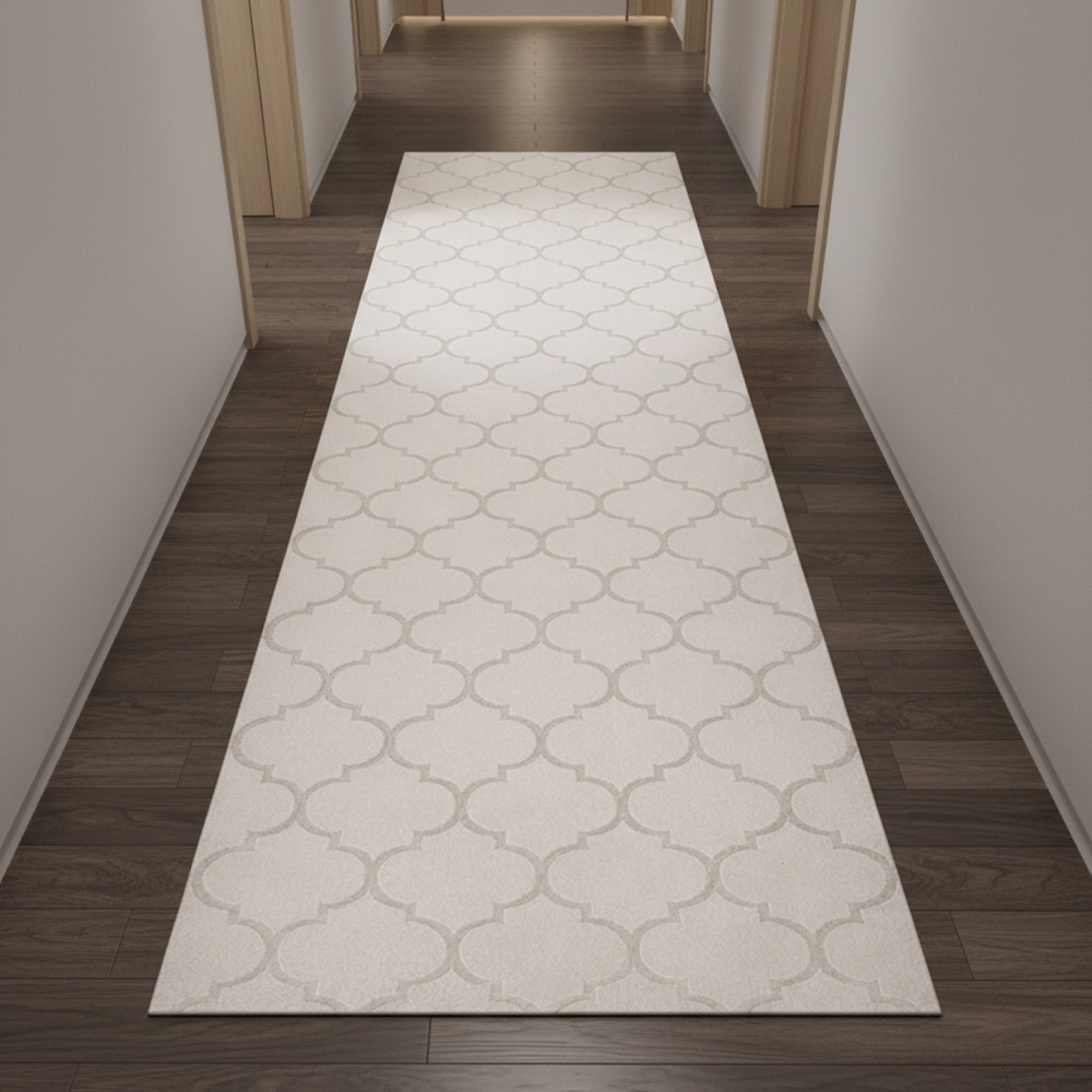 Schlafzimmerteppich mit marokkanischem Muster in beige