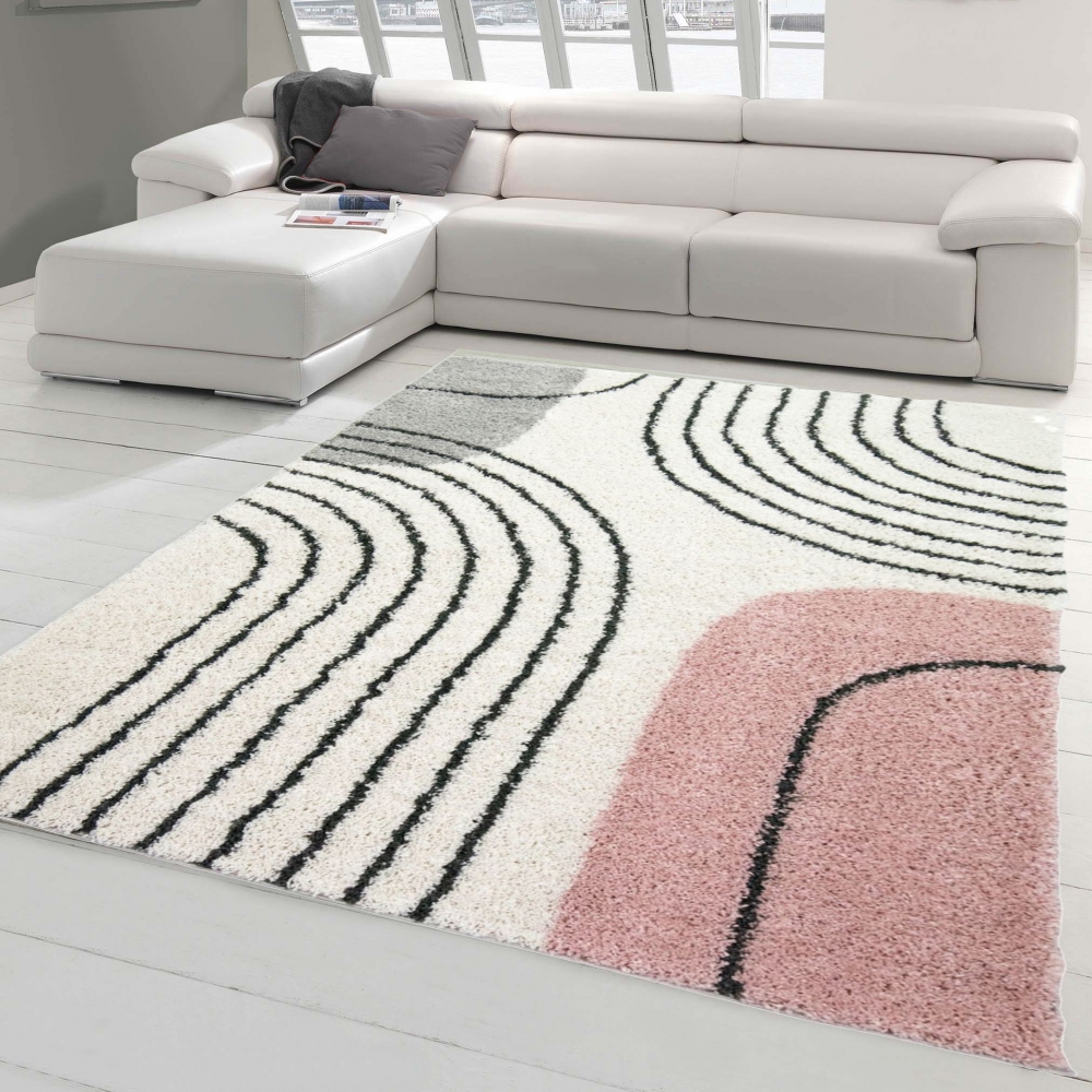 Designerteppich mit runden Formen in creme-rosa