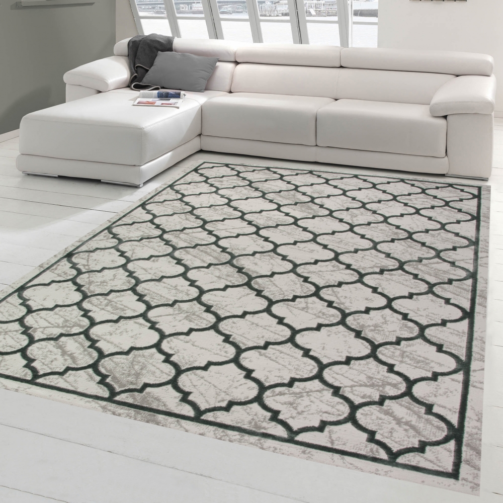 Moderner Designer Teppich marokkanisches Muster hellgrau anthrazit silber