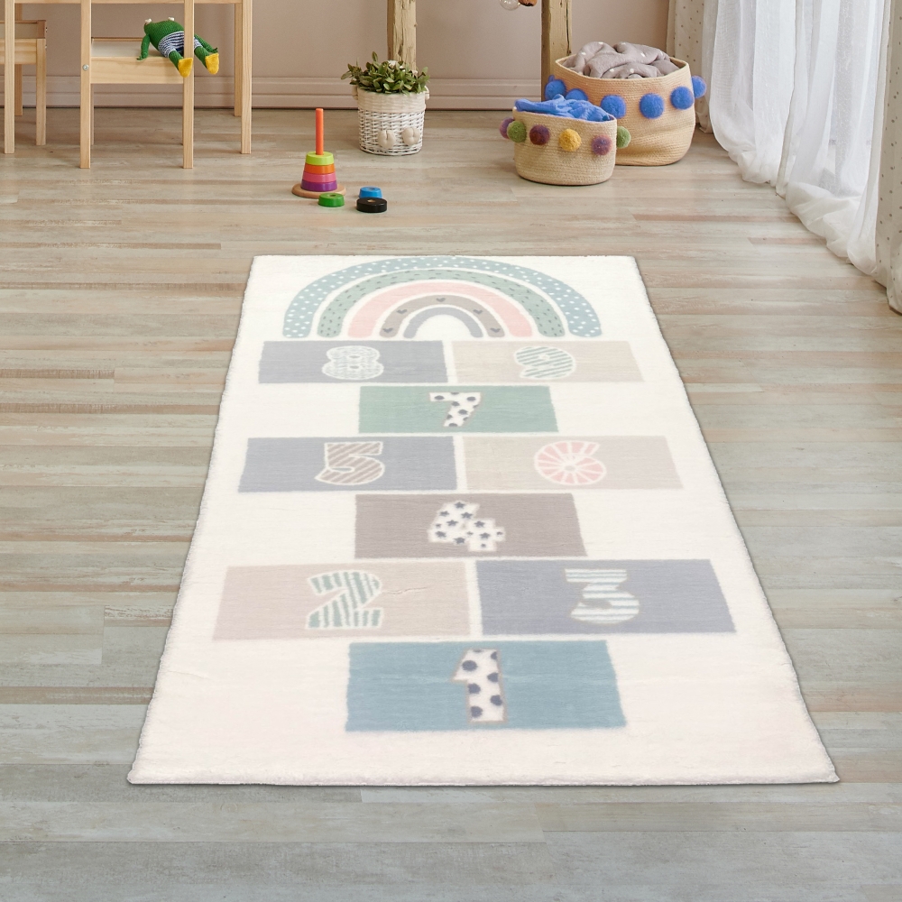 Teppich Kinderzimmer Hüpfspiel weich creme, bunt