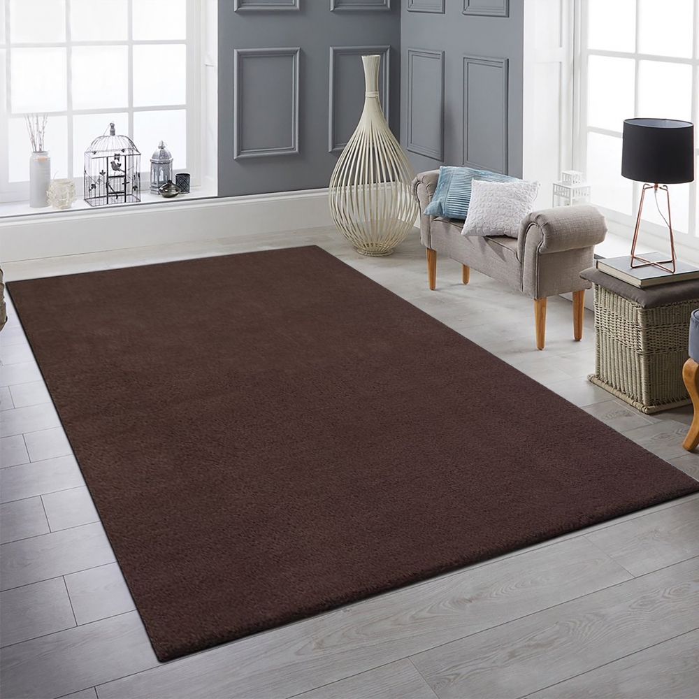Moderner Hochflor Teppich Weich Pflegeleicht Strapazierfähig Wohnzimmer Schlafzimmer in Braun