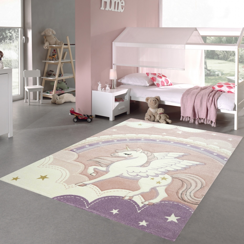 Kinderzimmer Spielteppich in creme rosa