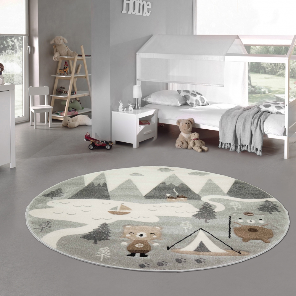 Kinderzimmer Teppich • Bären auf dem Campingplatz • creme braun