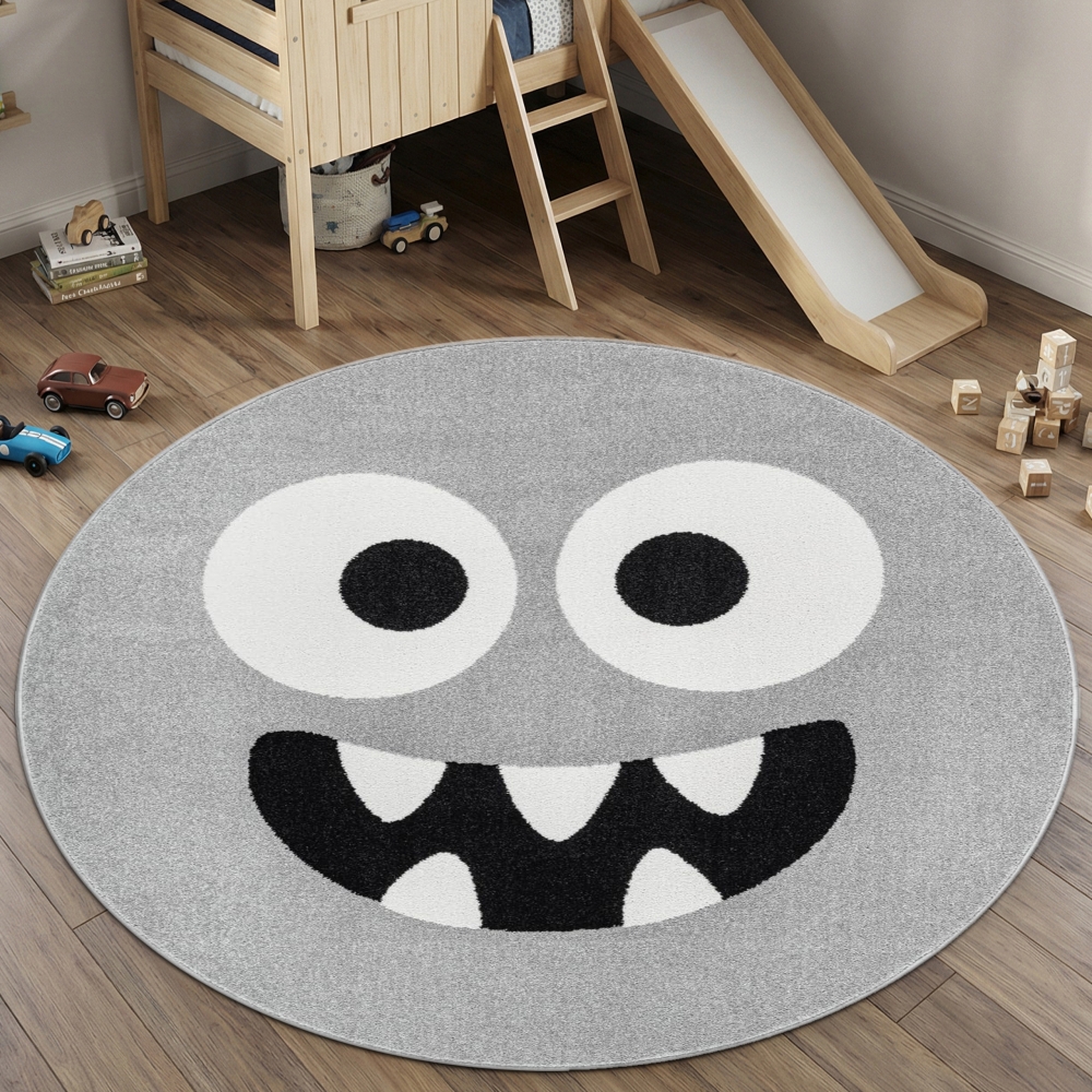 Kinderteppich Grau mit Monster Motiv