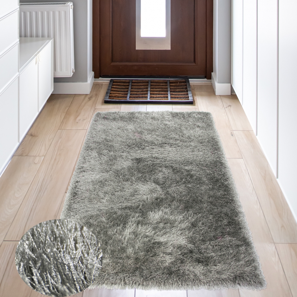 Wertvoller Shaggy Teppich Hochflor mit Glitzer in Grau