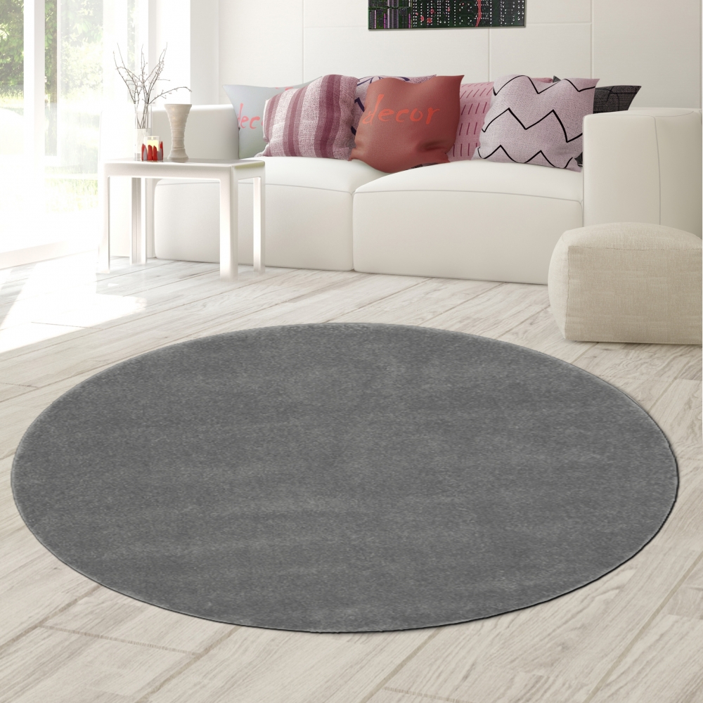 Teppich helles Anthrazit Uni modern weich gemütlich Wohnstil