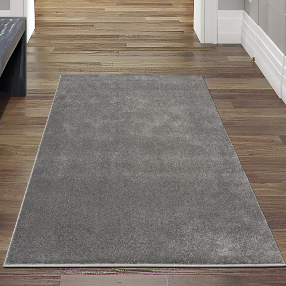 Teppich helles Anthrazit Uni modern weich gemütlich Wohnstil