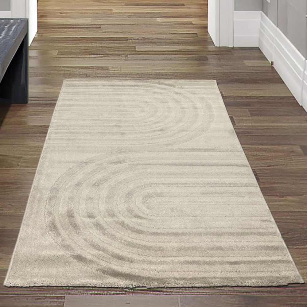 Kurzflorteppich modern Creme Beige Streifenoptik weich Glanzeffekt pflegeleicht Wohnzimmer Schlafzimmer Flur