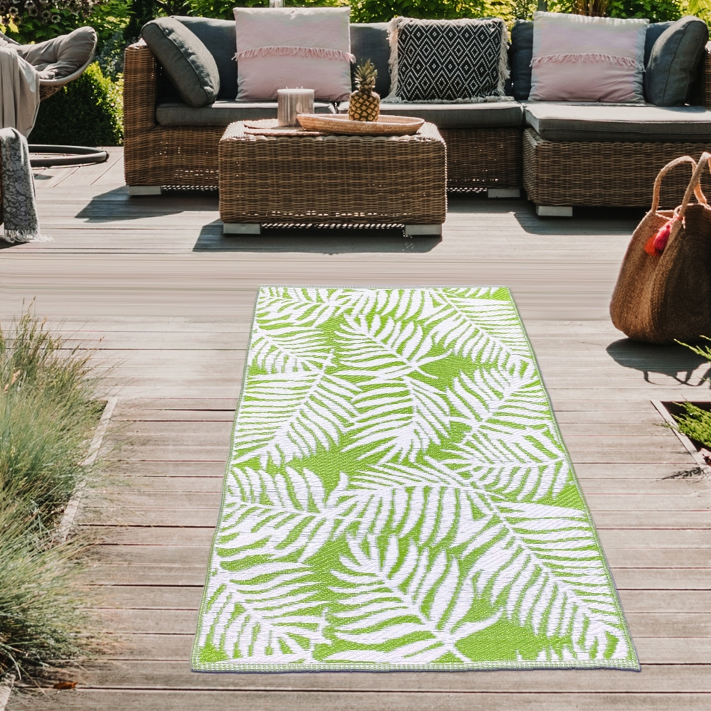Outdoor-Teppich mit Palmenblattmuster in grün
