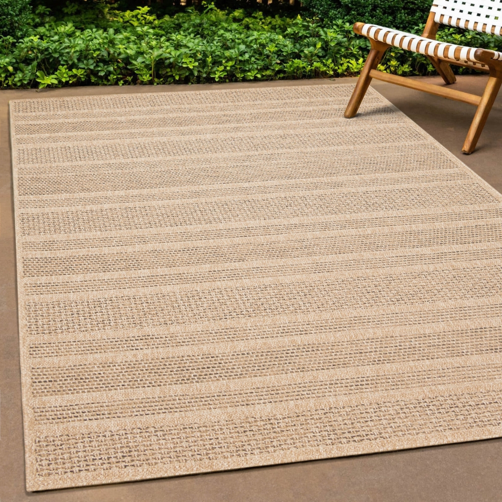 In- und Outdoor Teppich mit gestreiftem Muster beige/braun