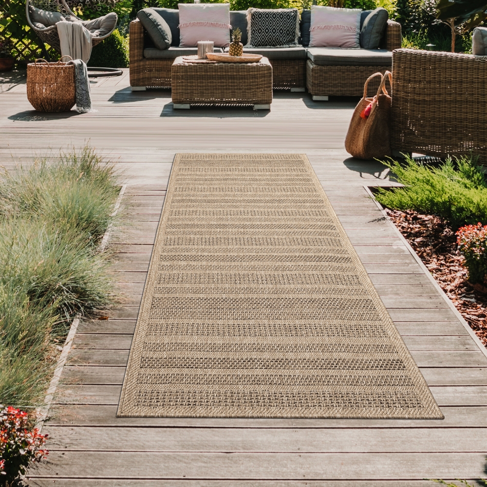In- und Outdoor Teppich mit gestreiftem Muster beige/braun