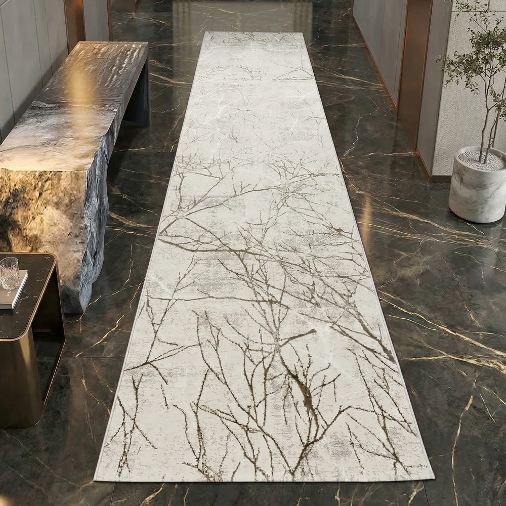 Designer Teppich mit abstraktem glänzenden Ästemuster creme