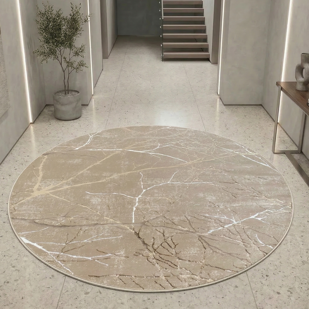 Designer Teppich mit abstraktem glänzenden Ästemuster beige
