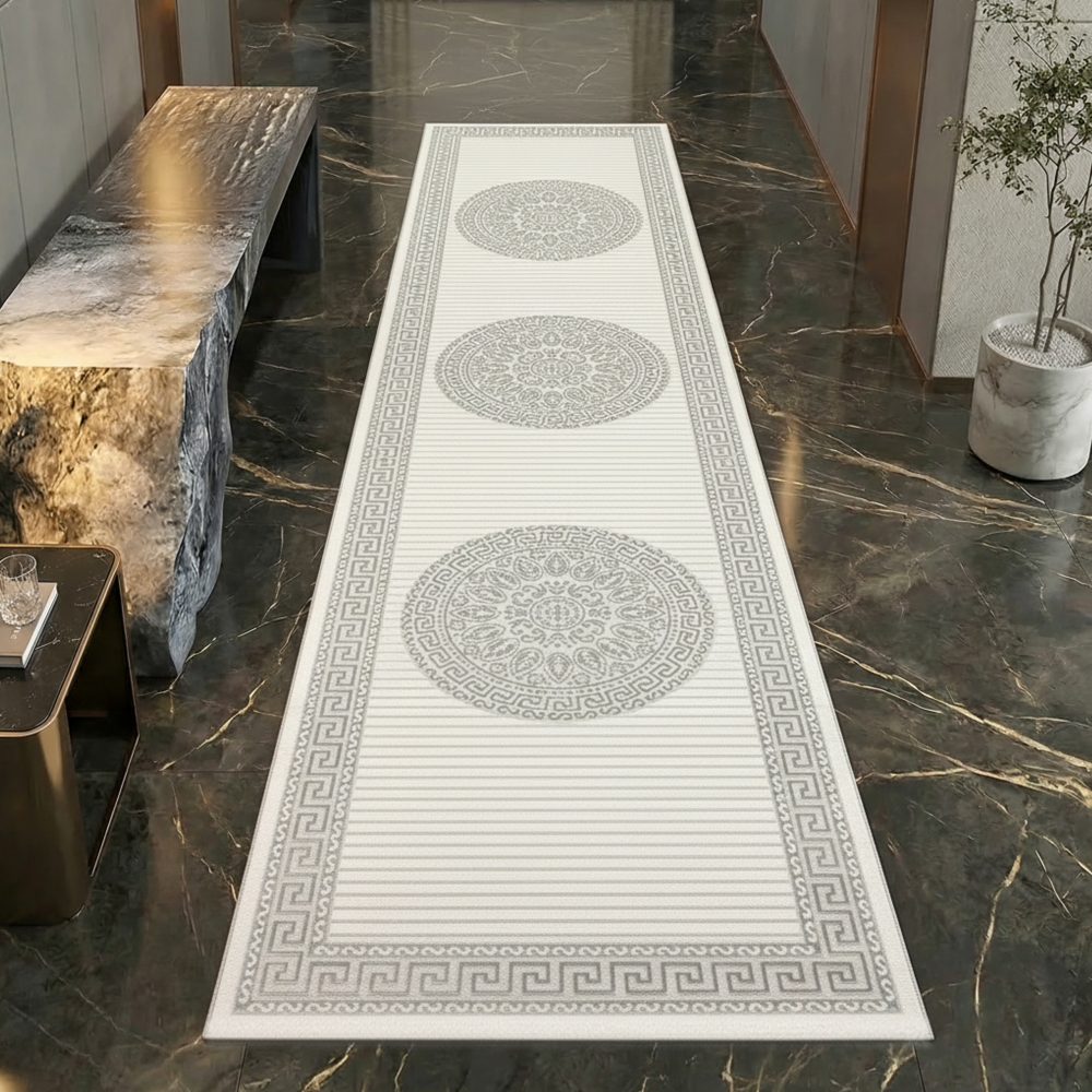 Orientalischer Designerteppich mit Ornament in grau anthrazit mit Glanzeffekt