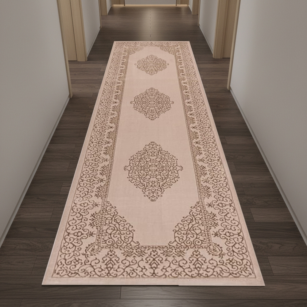 Teppich Beige Ornament Design wohnlich Wohnzimmer