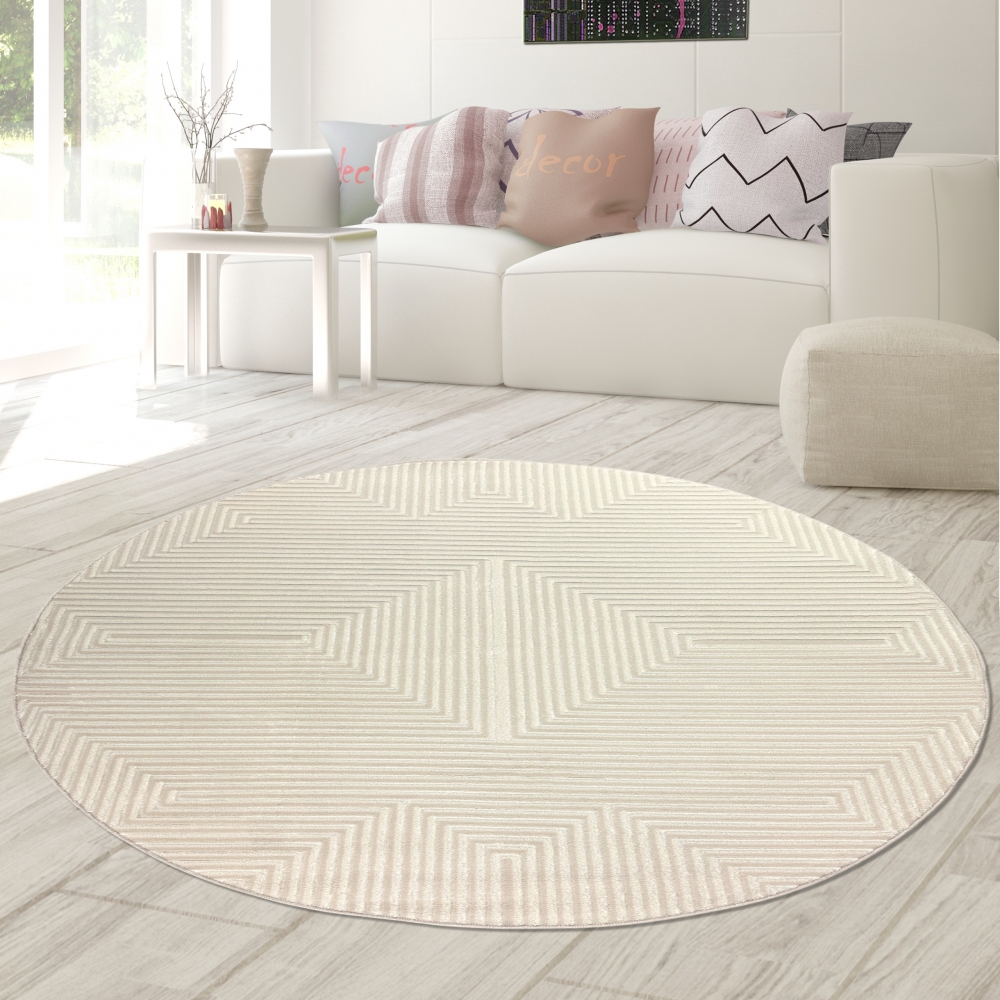Moderner Kurzflorteppich Creme geometrisches Design mit Glanzstruktur für Wohnzimmer Schlafzimmer und Flur