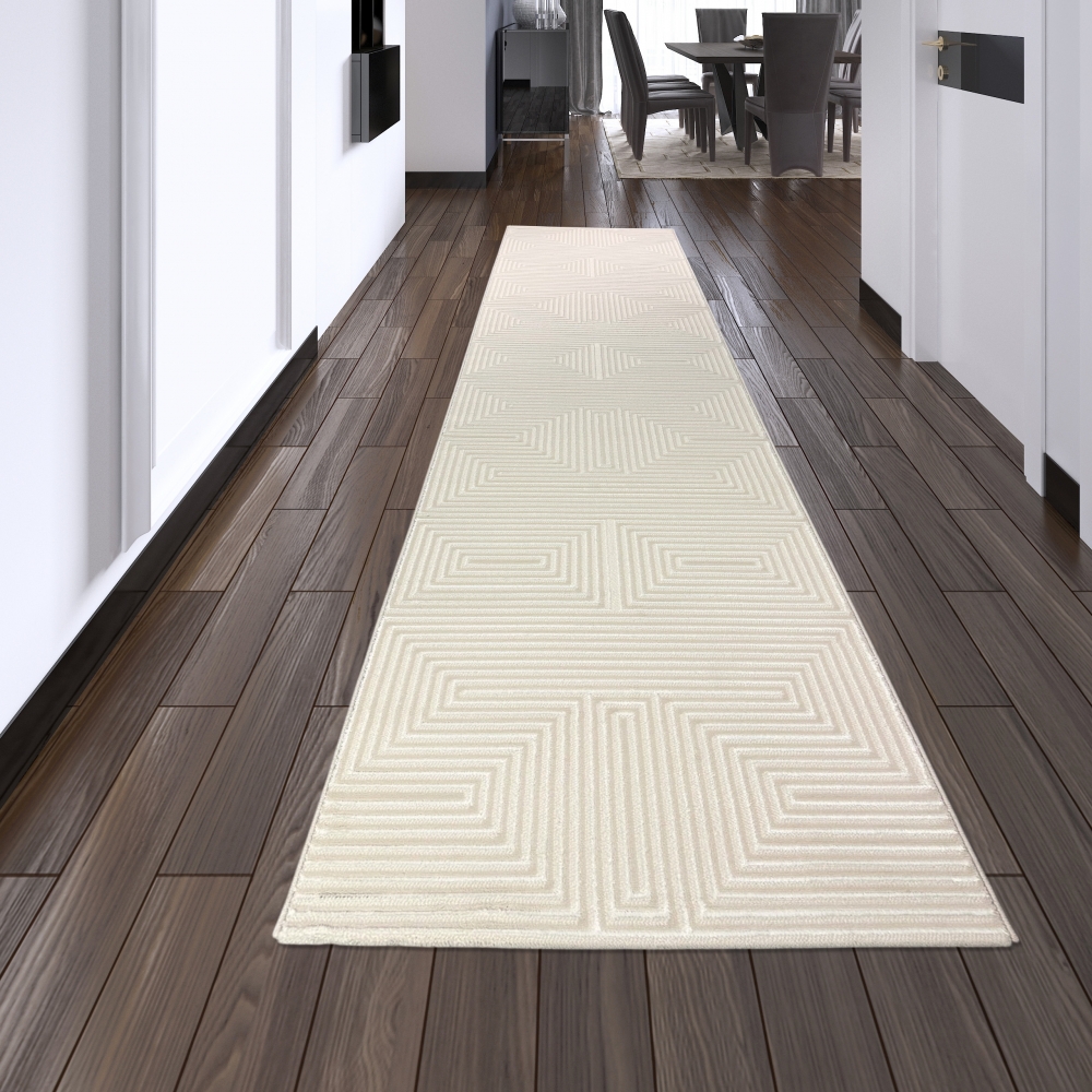 Moderner Kurzflorteppich Creme geometrisches Design mit Glanzstruktur für Wohnzimmer Schlafzimmer und Flur