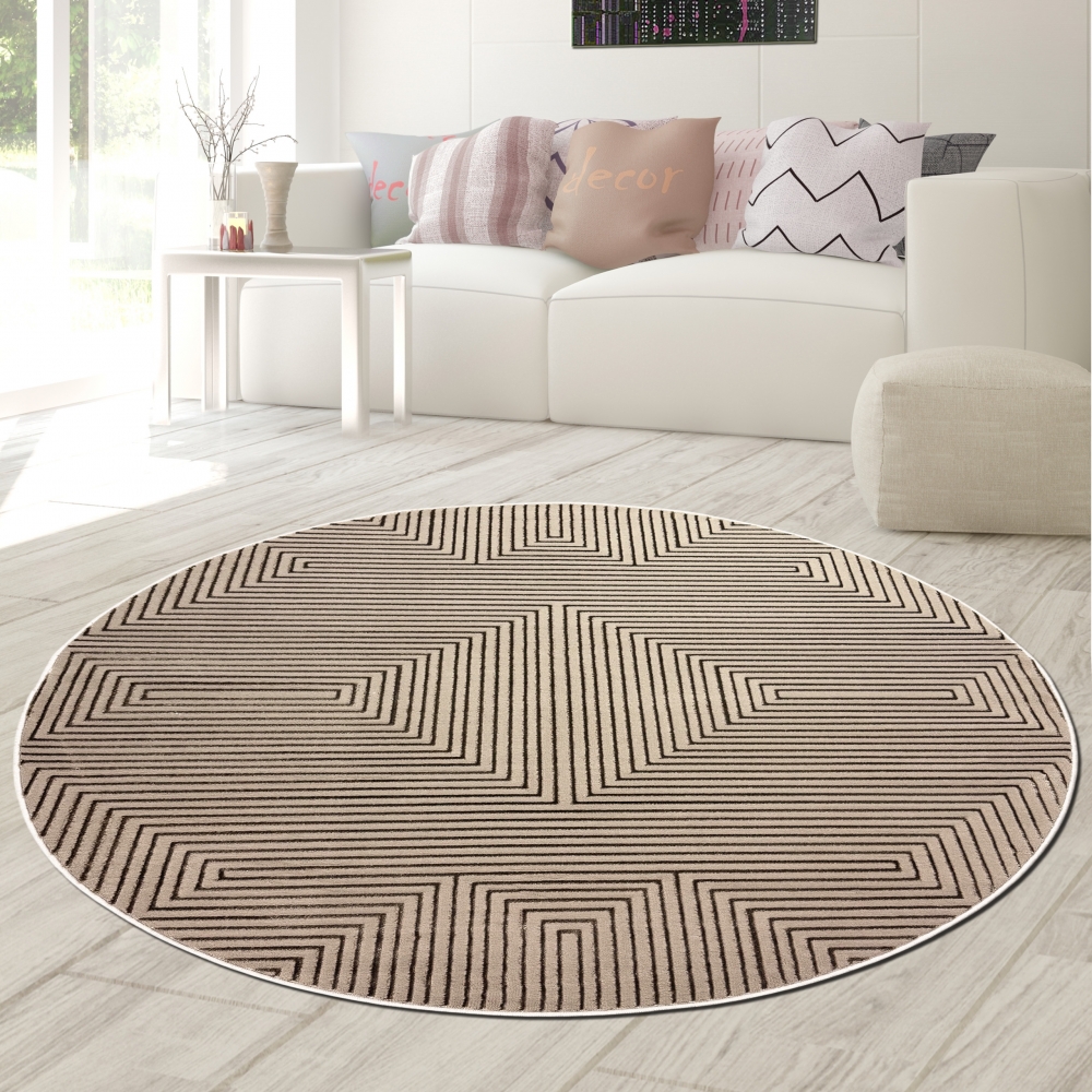 Moderner Wohnzimmerteppich pflegeleicht geometrisches Muster in Beige
