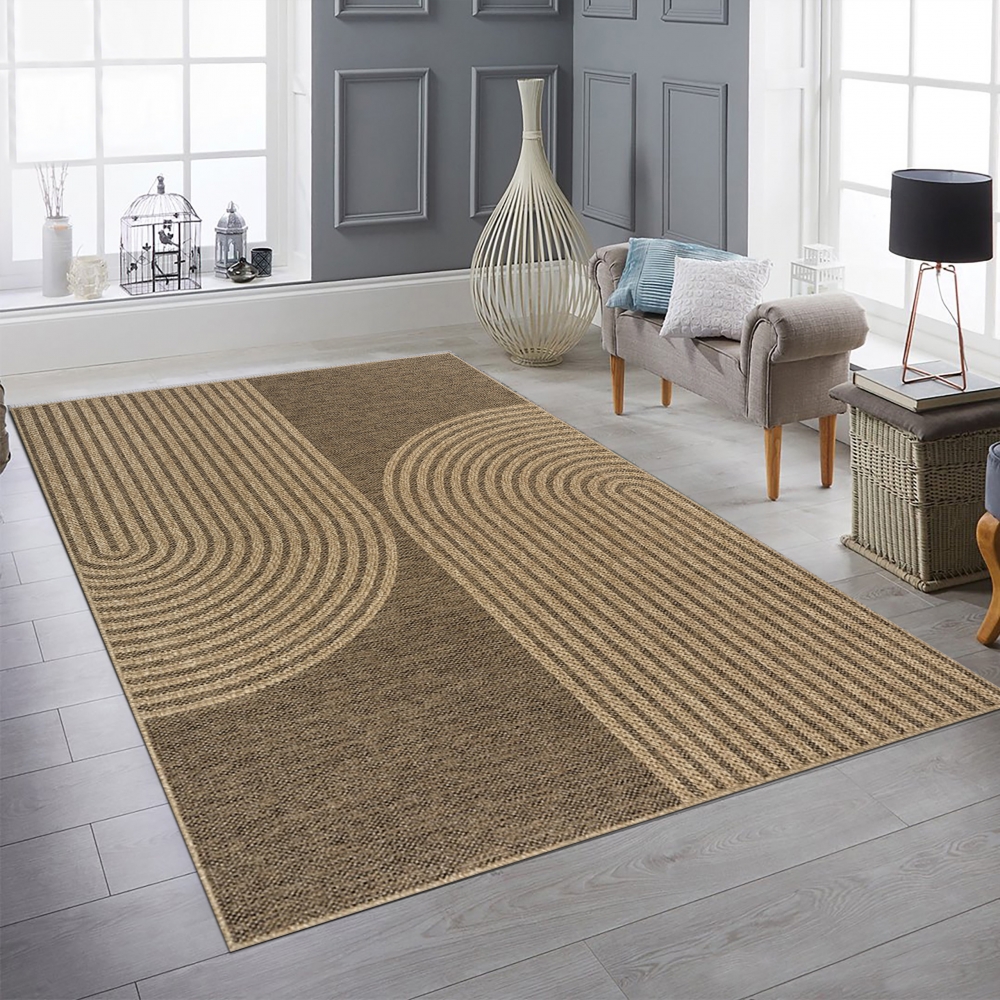 Moderner beige-brauner In- und Outdoor Teppich mit Bogenmuster
