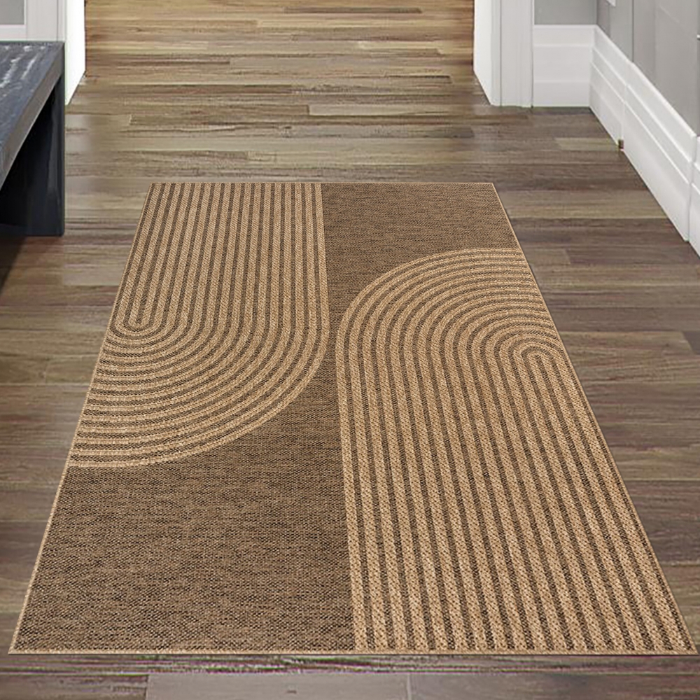 Moderner beige-brauner In- und Outdoor Teppich mit Bogenmuster