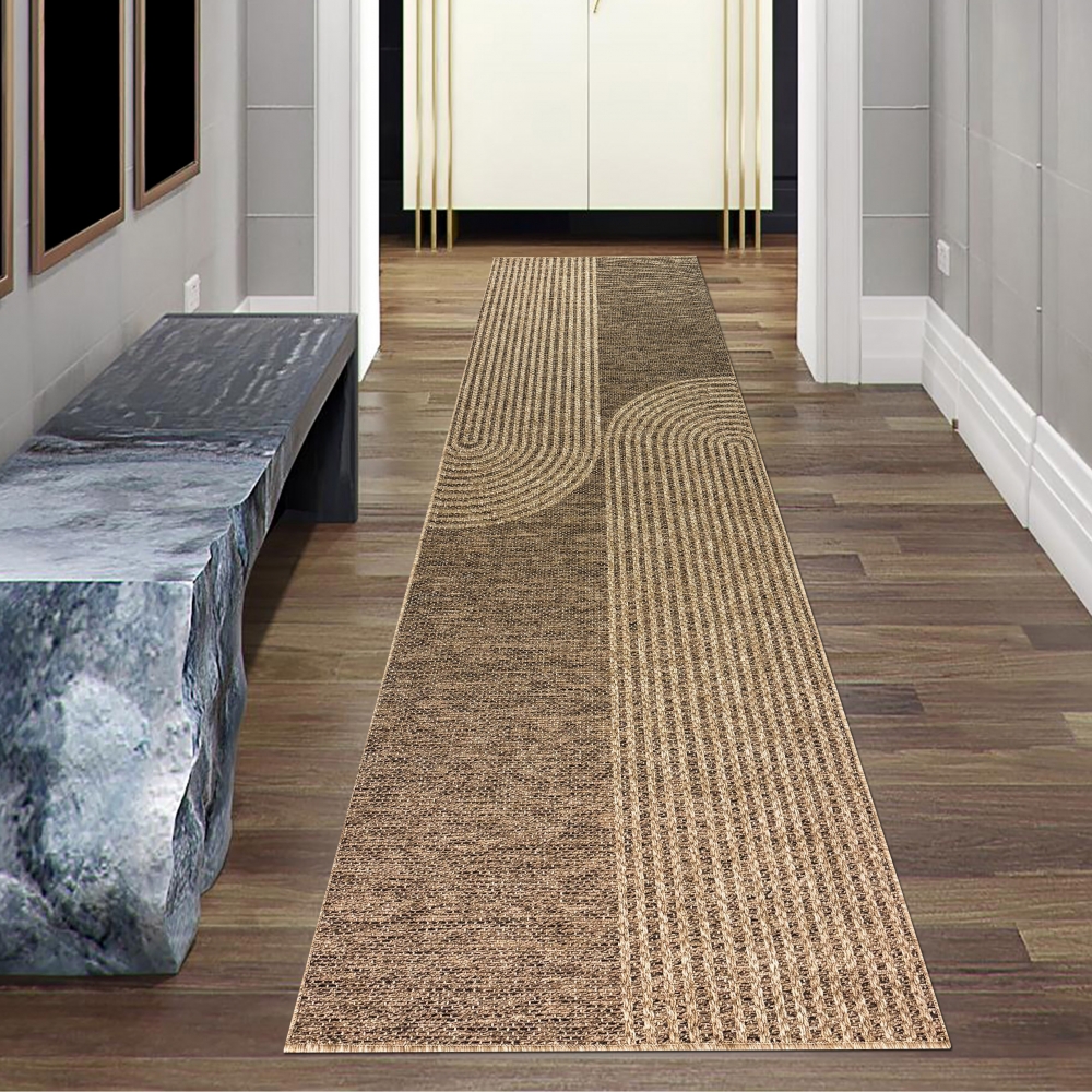 Moderner beige-brauner In- und Outdoor Teppich mit Bogenmuster