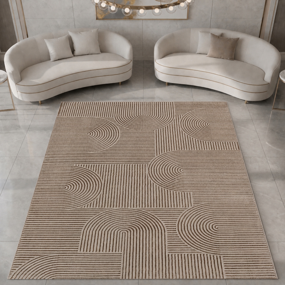 Teppich Beige Linien Muster modern Wohnzimmer