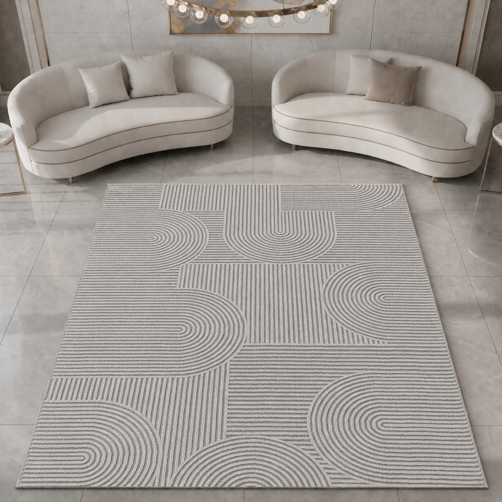 Teppich Grau Linien Design modern Wohnzimmer