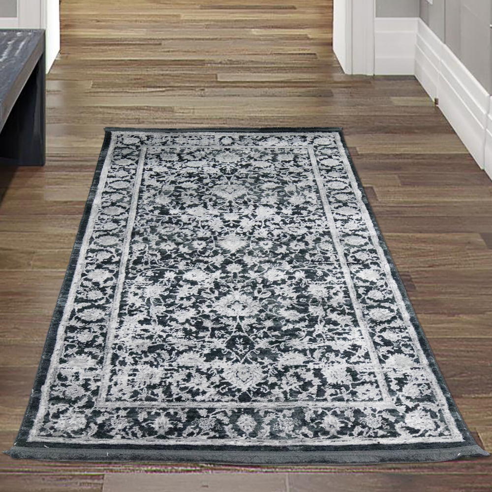 Orientalischer Blumendesign Teppich in Grau